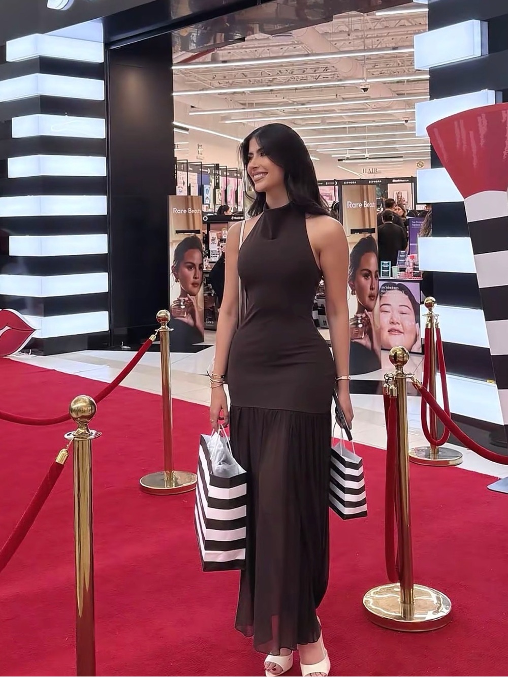 Zara Dark Brown Halter Maxi Dress with Sheer Skirt